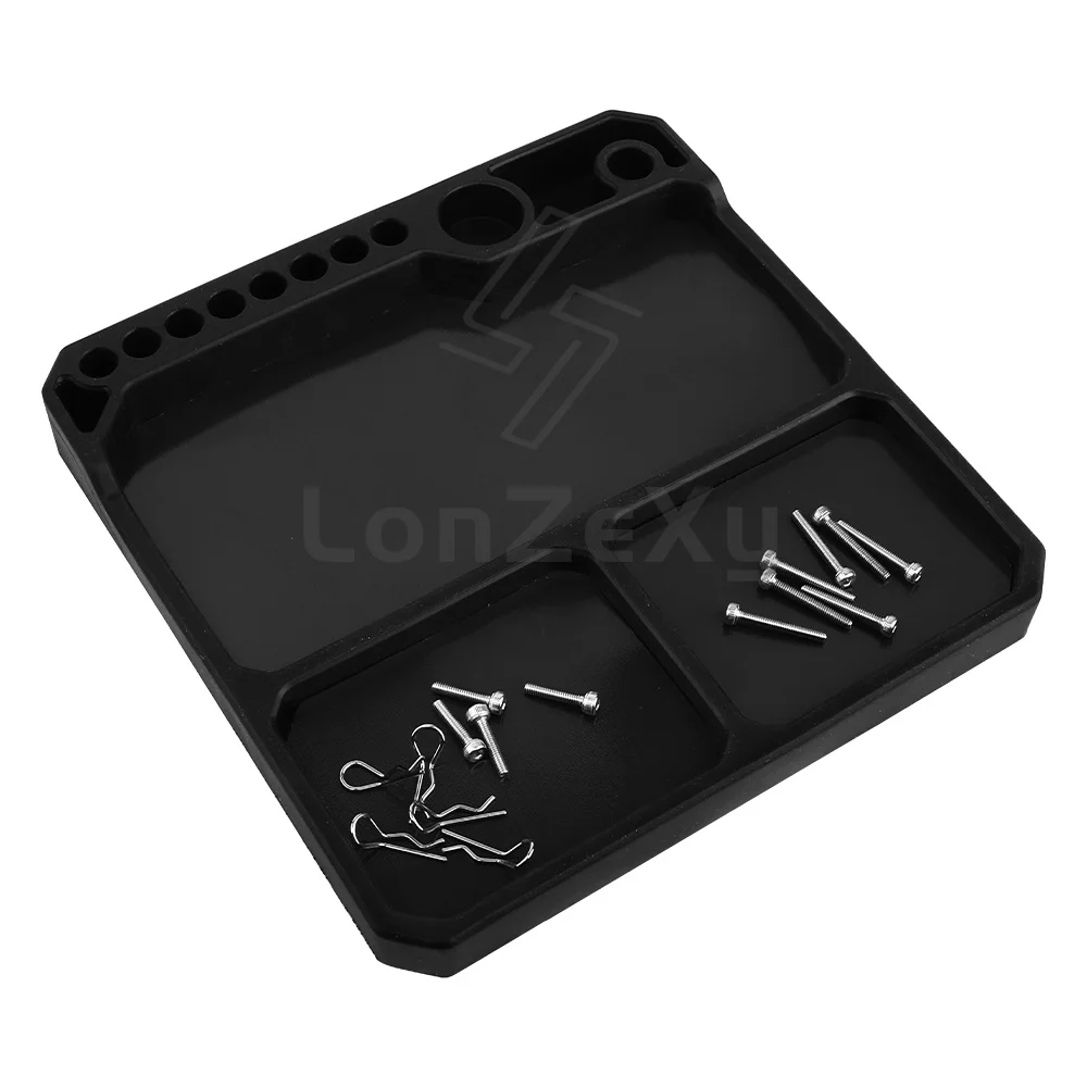 Magnetic Silicone Parts Tray RC Screw Storage Organizer Multi-Grid Tool Holder with Screwdriver Holes for RC Model Car Repair