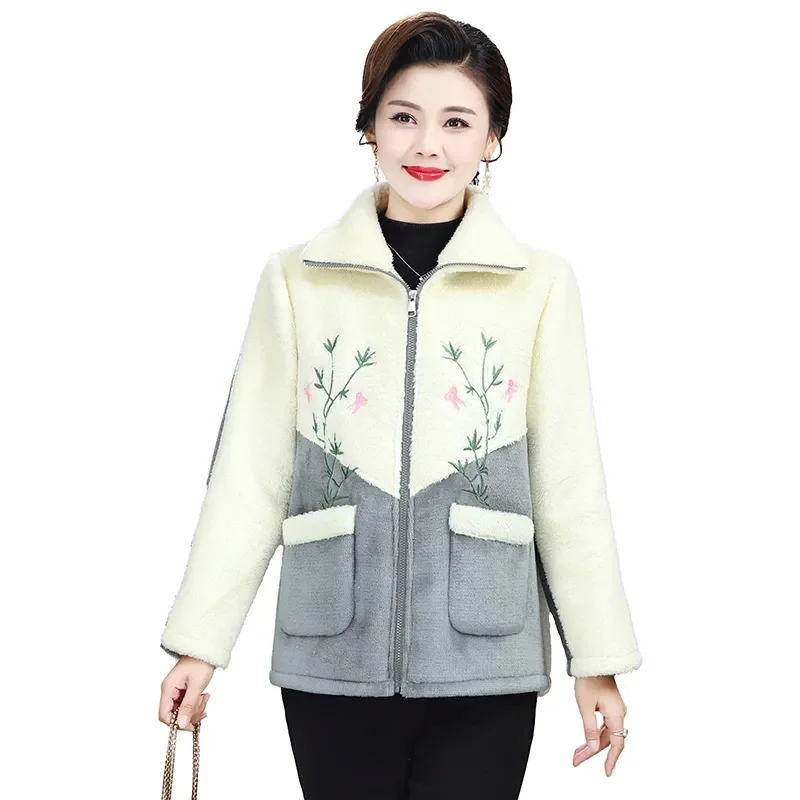 

Lamb Coat Plush Autumn And Winter Fashion Middle-Aged And Elderly Mothers New Woolen Coat Keep Warm Cotton-Padded Jacket