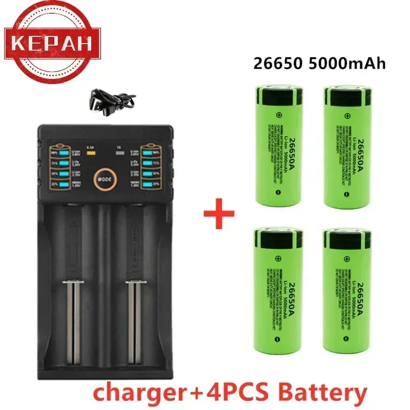 Original high quality 26650 battery 5000mAh 3.7V 50A lithium ion rechargeable battery for 26650A LED flashlight+charger