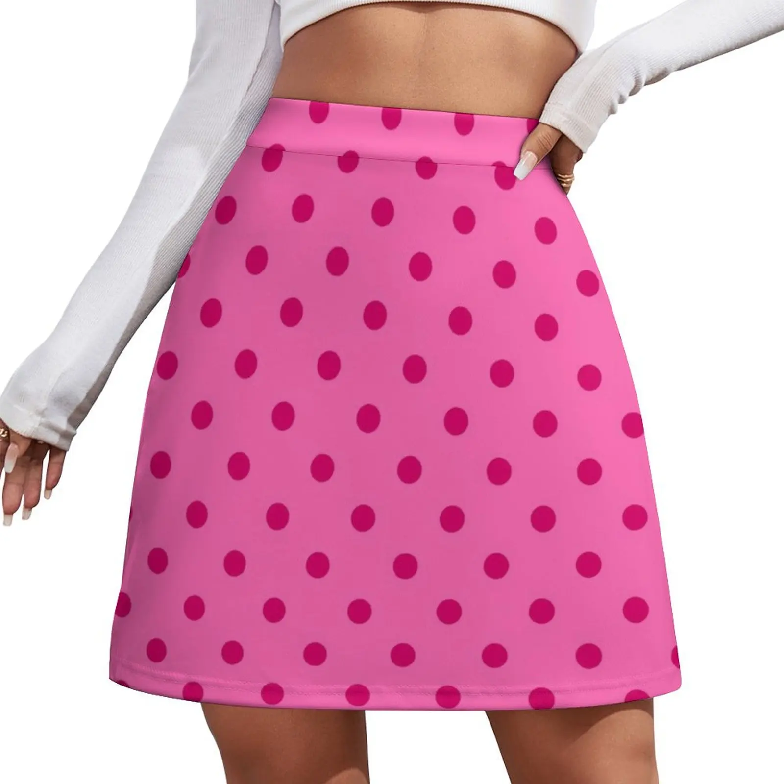 

Medium Dark Hot Pink Polka Dots on Light Hot Pink Mini Skirt mini skirt for women Korean clothing Mini Skirt