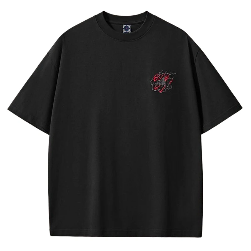 Lyprerazy Original Men's Chinese Style Embroidery Short-sleeved T-shirt Summer National Tide Cotton Loose Tee Shirt