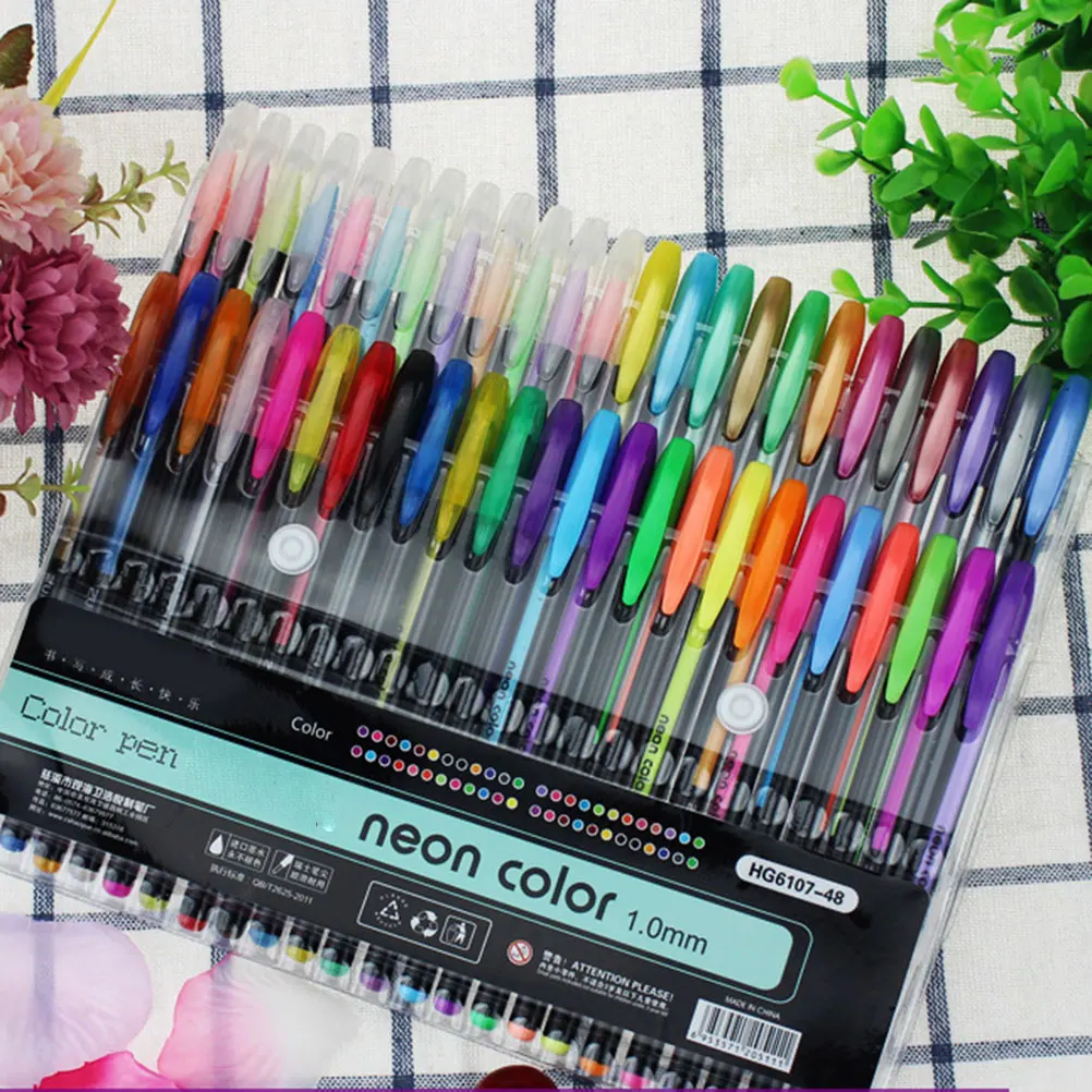 

48 Colors Gel Ink Pen 1.0mm Neon Color Pen Set Craft Drawing Painting Coloring Books Gift (Assorted Color)