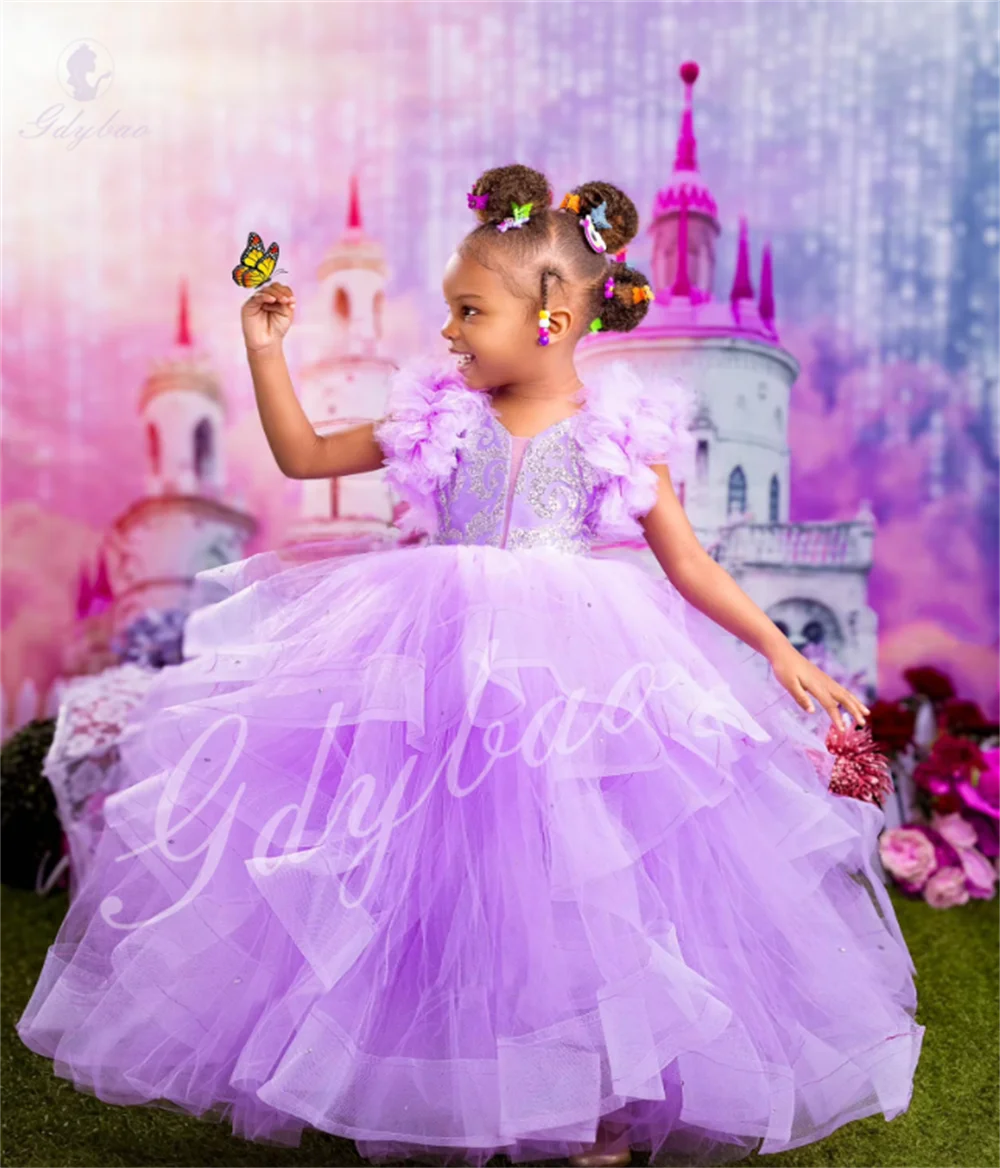 

Fluffy Ruffles Flower Girl Dress Tulle Puffy Tiered For Wedding Princess Prom Birthday Holy Communion Gowns