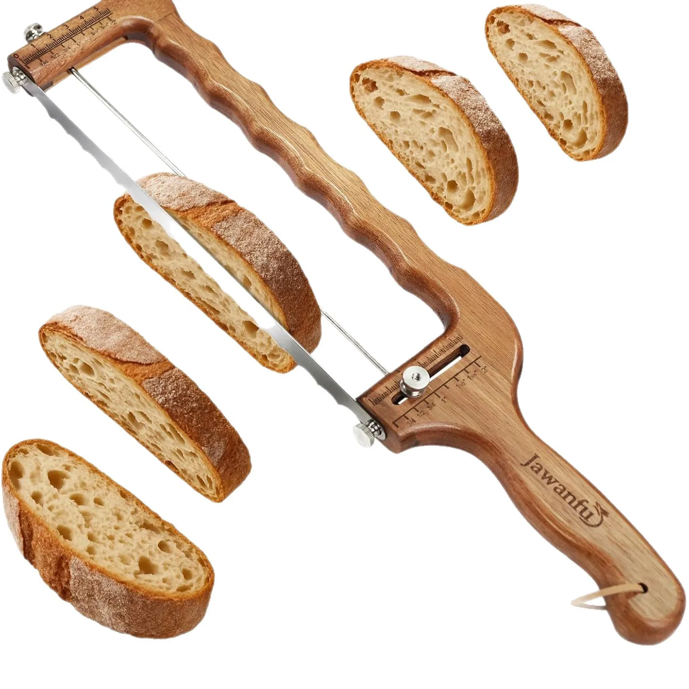 Wooden Bread Slicer Adjustable Thickness Bread Knife Manual Bow Sourdough Bread Cutting Knife for Loaf and Cake Baking Gadgets