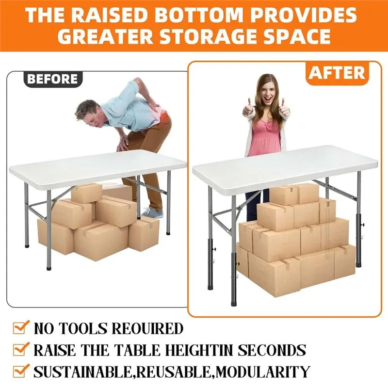 A04G-Heavy Duty Metal Tables Leg Extensions, 4-Pack Folding Tableleg Extender With 4 Levels/Heights Support