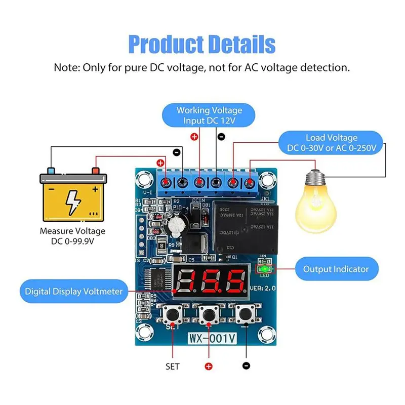 ABKN-3PCS Low Voltage Cutoff, Battery Voltage Monitor Module DC 12V Low Voltage Cut Off Charge Discharge Protection Board