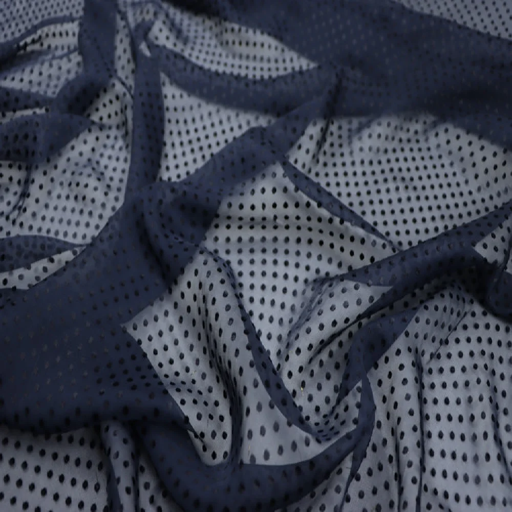 Amazing Fashion Popular Safe Silk Burn Out Fabric Opal Navy Dots Pure Silk for Lady Dress Lining Pants  Coat