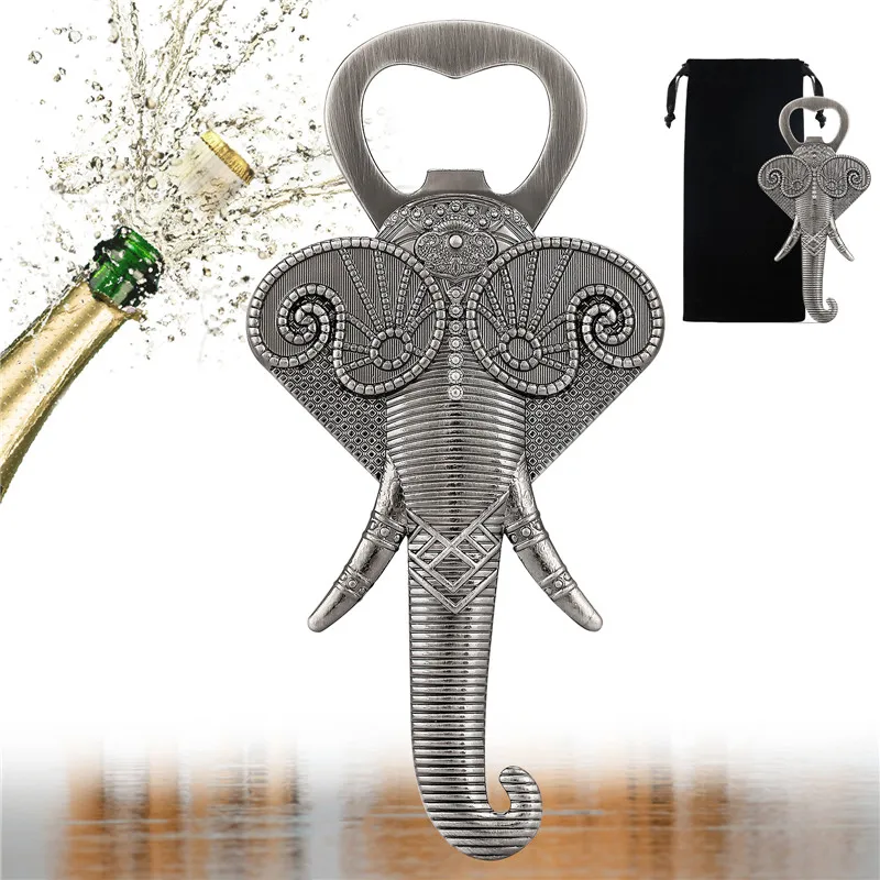 Vintage Elephant Nose Shape Beer Bottle Openers Metal Corkscrew for Kitchen Club Party Wedding Gift Set Barware Accessory