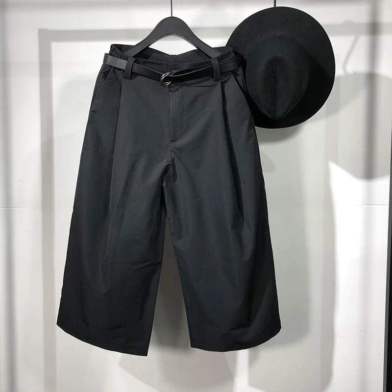 

Trendy Men's Dark Style Simple Solid Color Loose Wide Leg Cropped Pants Japanese Leisure Personality Bell-Bottom