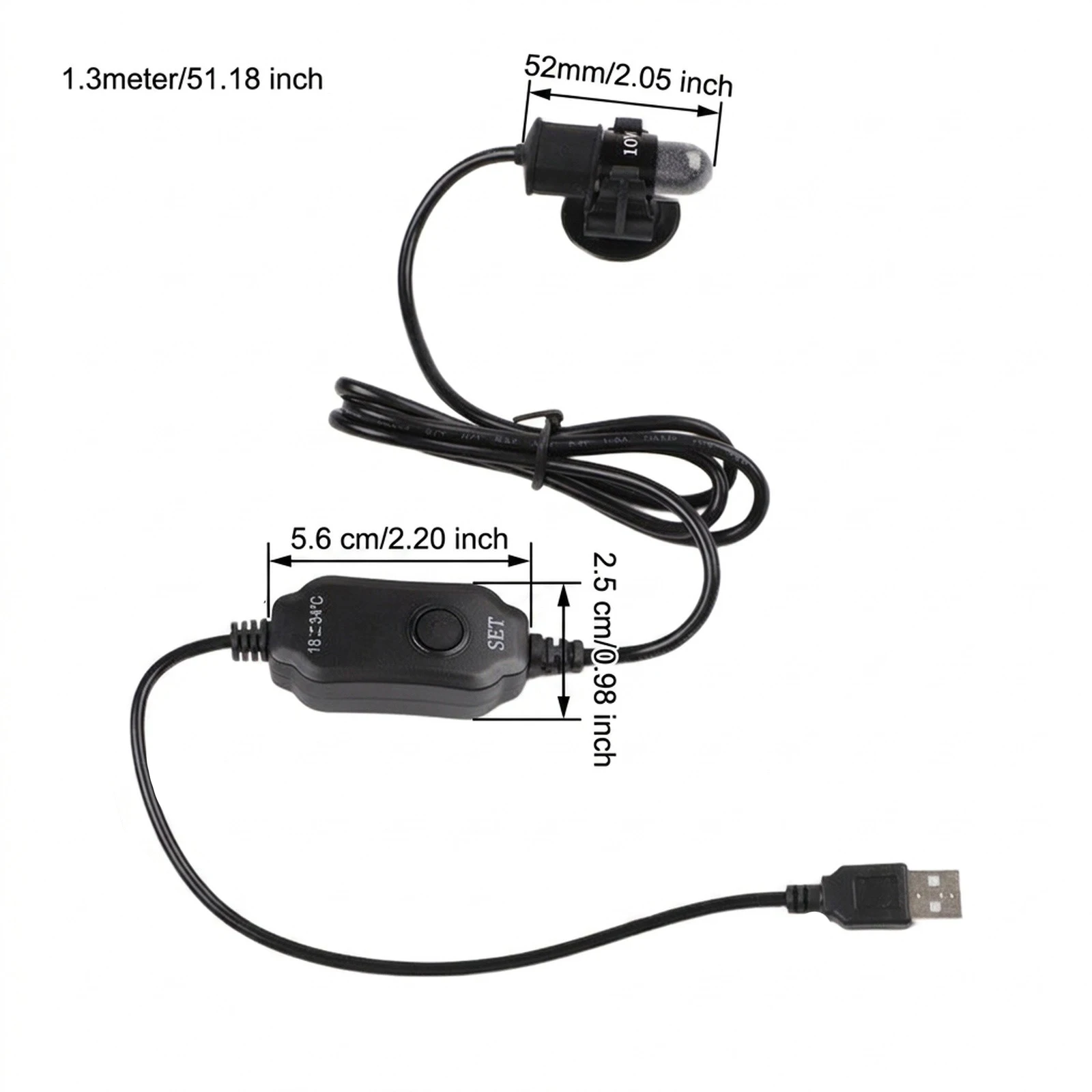 For Mini USB Aquarium Heater Submersible Thermostat 18-34C Adjustable Temperature Rod For Small Fish Tank Turtle Bowl 10W Black