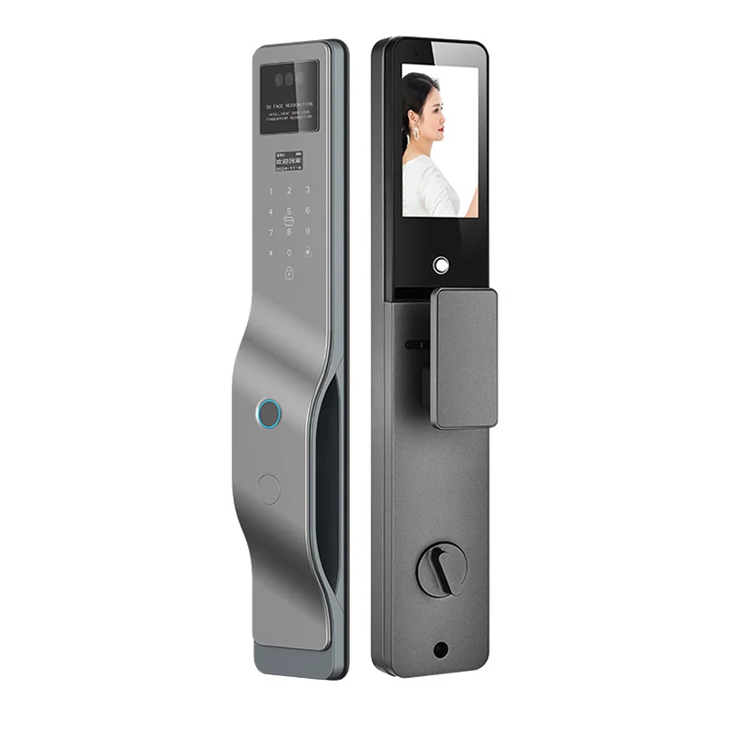 

Tuya Aluminum Alloy Video Intercom 3D Palm Face Fingerprint Recognition Smart Door Lock With Camera For Wood/Steel Doors