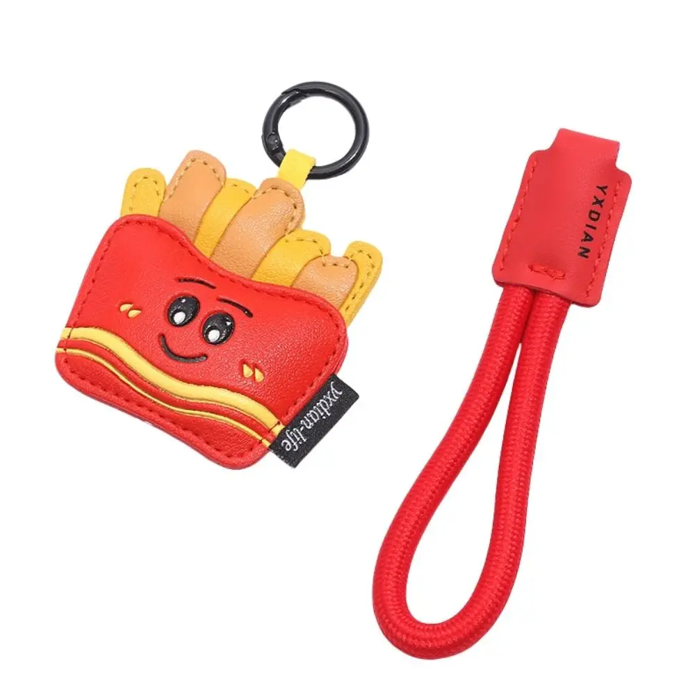 Cute Funny Coffee Cup Shape Keychain French Fries PU Leather Ice Cream Pendant Ornaments Bag Hanging Charm Car Key Ring Gift