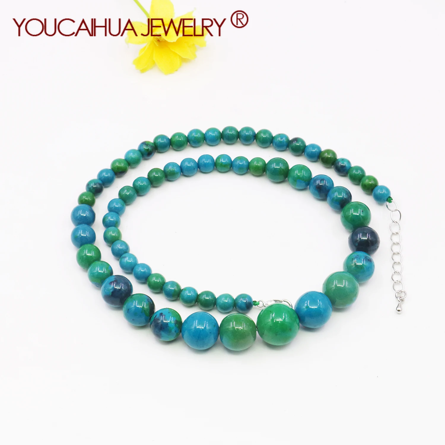 6-14mm Phoenix Stone Turquoised  Necklace, Round Bead Gems Chalcedony,tower Shaped,Jewelry Accessories,5 Cm Extension Chain