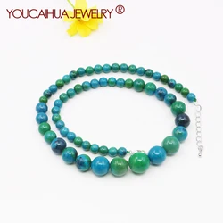 6-14mm Phoenix Stone Turquoised  Necklace, Round Bead Gems Chalcedony,tower Shaped,Jewelry Accessories,5 Cm Extension Chain