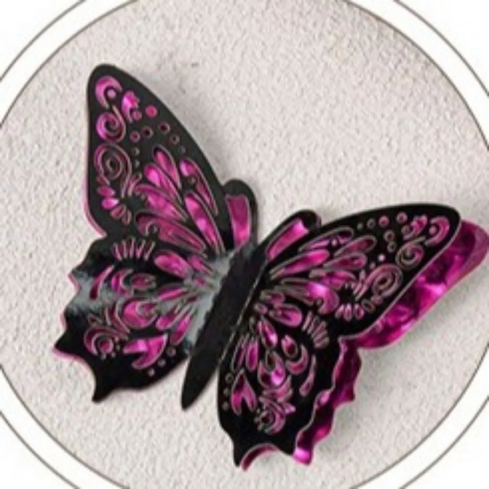12 Pcs Colorful 3D Butterfly Wall Stickers Hollow Patchwork Double-Layer Wall Stickers Fairy Glitter Wings Wall Decals