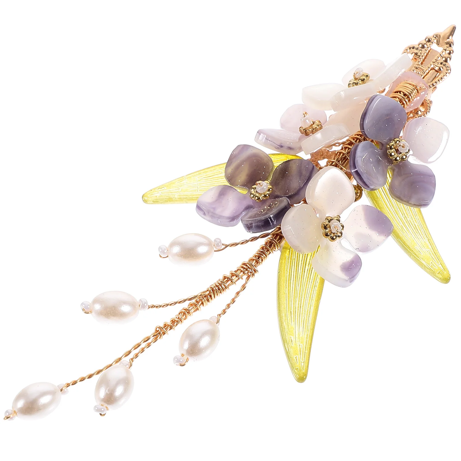 

Classical Hair Clip Headdress Chinese Hairpin Clips Headgear with Tassel Plastic Artificial Flower Miss