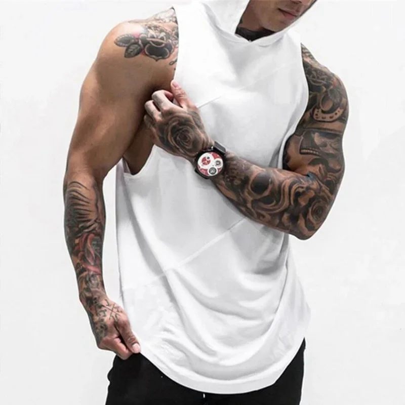 Schlichte modische Kapuzenwesten für Herren, ärmellos, zum Laufen, Sport-T-Shirt, Fitnessstudio, Kapuzenpullover, Sportbekleidung, Fitness, Bodybuilding-Shirt, Workout-Hoodies