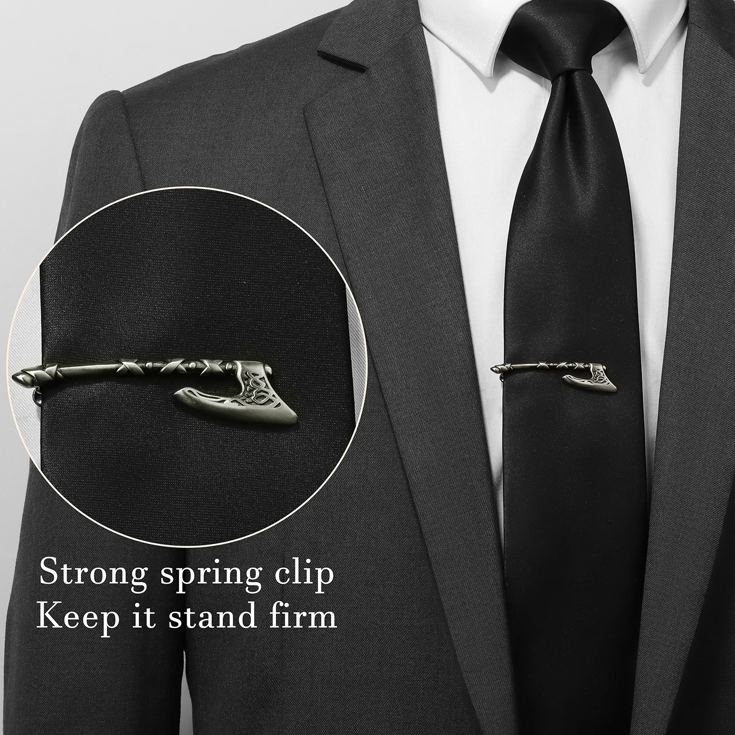 Hawson Viking Axe Shaped Tie Clip with Celtic Knot Design Antique Silver Tone Norse Mythology Men's Formal Accessory