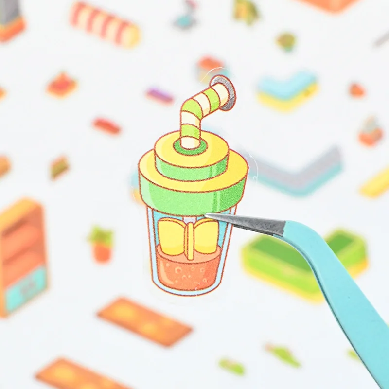 Large size handcrafted Easter Bunny Carrot Chocolate Factory miniaturized scene stickers