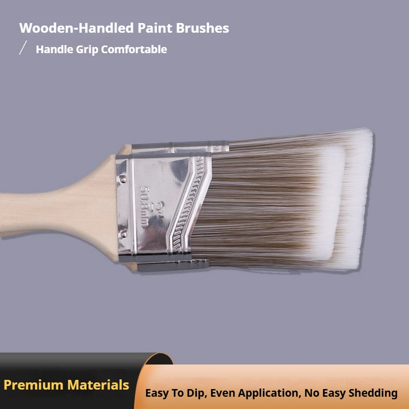5‑Pack Solid Wood Handle Paint Brushes Set, Flat & Angled Brushes for Painting, Graffiti, Cleaning, Shed‑Resistant Bristles