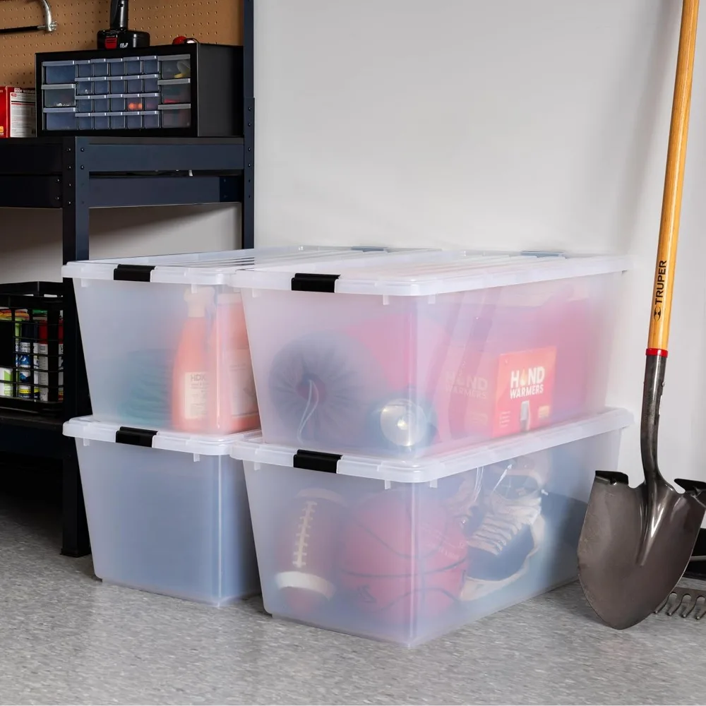 Stapelbare plastic opslagcontainers met deksels, 4-delige set - BPA-vrij, helder, vergrendeld, duurzame organisatie