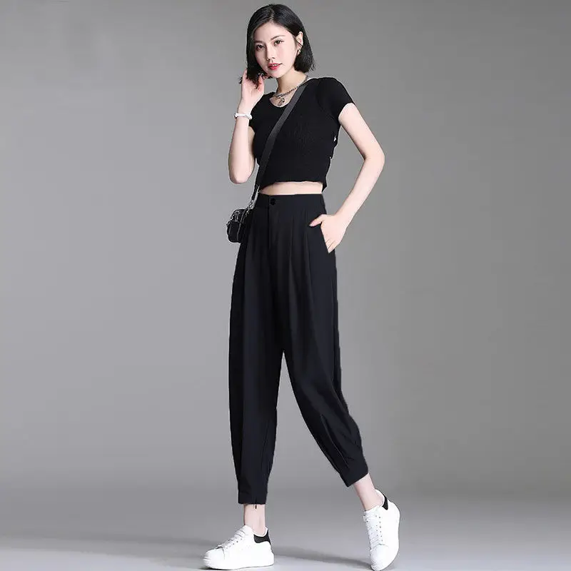 女性のズボン仕立てハーレムワークドレスクラシックヴィンテージ弾性 Y2k ストリート韓国ファッション G スラックスオフィスパンツ女性のための