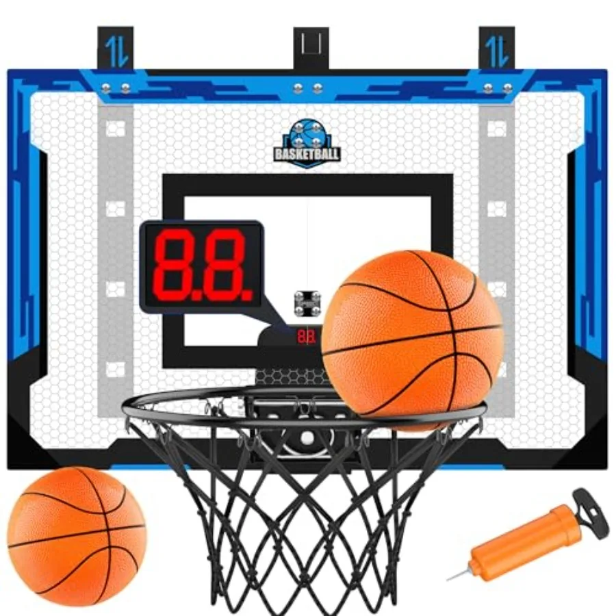 24 x 16 Zoll großer Basketballkorb für den Innenbereich – verbesserte, höhenverstellbare Basketballkörbe zum Aufhängen an der Tür mit Anzeigetafel/2 Bällen B