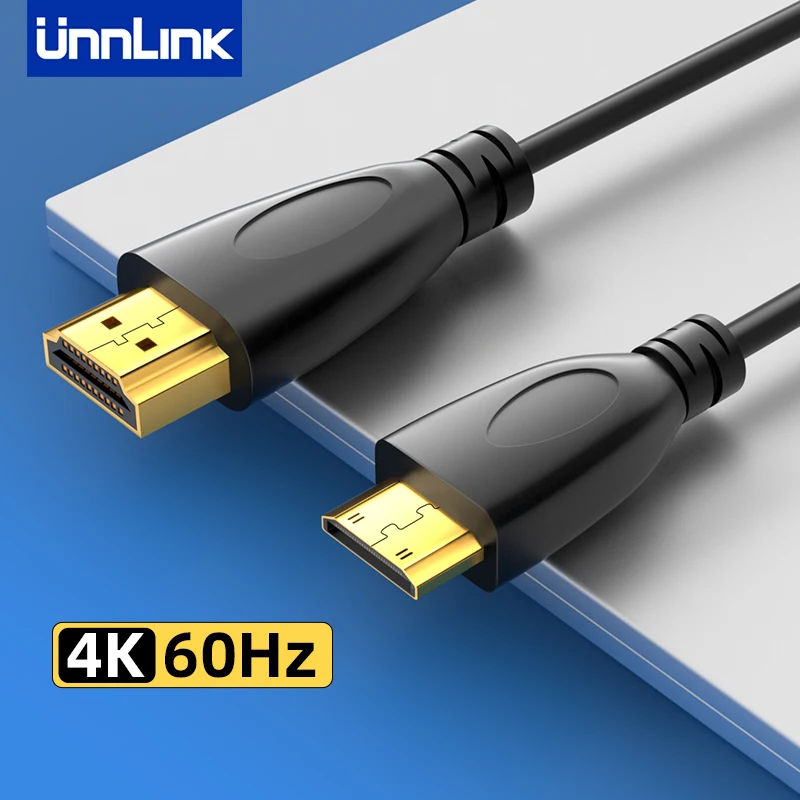 Unnlink 4K 60Hz Mini HDMI to HDMI Cable Bidirectional Converter for Camera Tablet PC to TV Monitor Projector