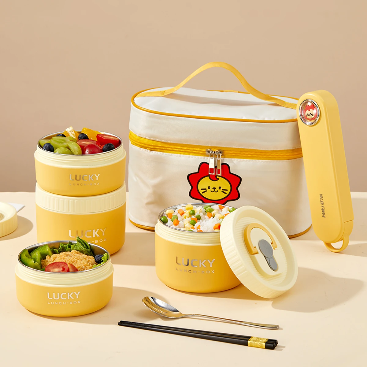 

WORTHBUY 304 Stainless Steel Thermal Lunch Box Portable Heatable Bento Box With Cutlery&Bag Anti Scalding Insulated Food Box