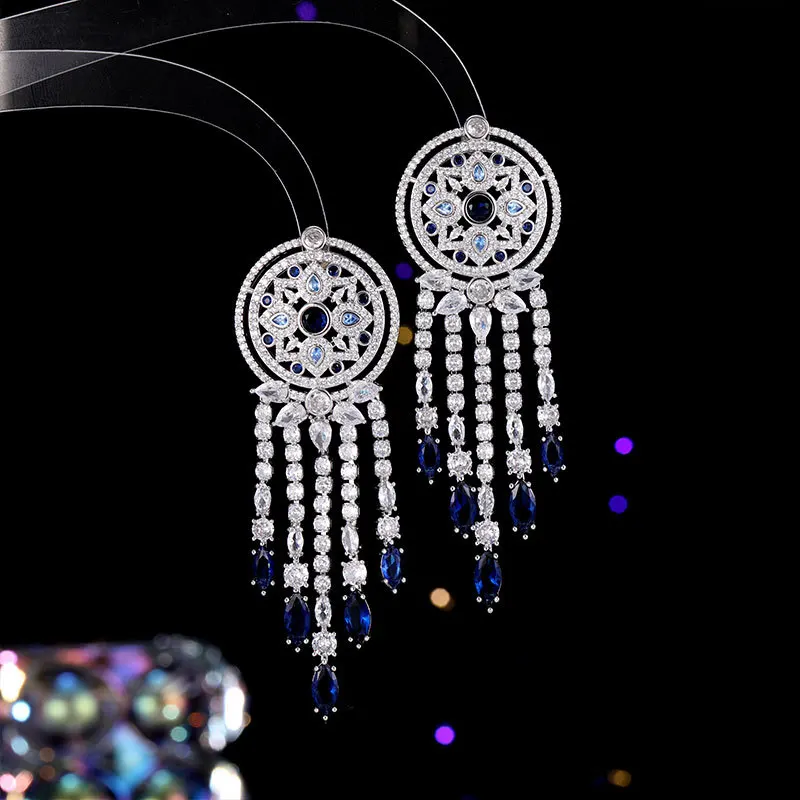 Luxury Jewelry Women Earrings Long Tassel Small Water Drop Dangle Earrings Dream Catcher Shiny Zircon Multicolor Female Gift