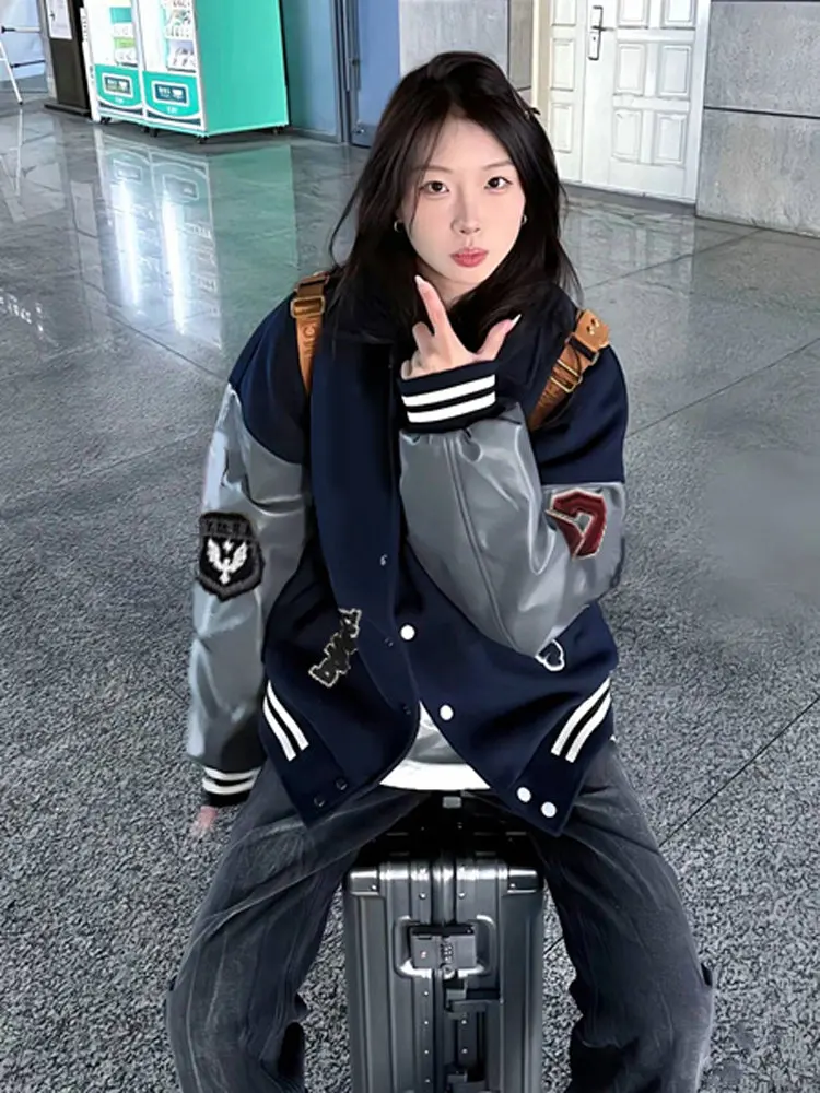 

Бейсбольные куртки из нейлона для женщин, весна 2025, рабочая одежда, узорчатый силуэт, с капюшоном на шнуровке, двубортные, утепленные, приталенные, средней длины