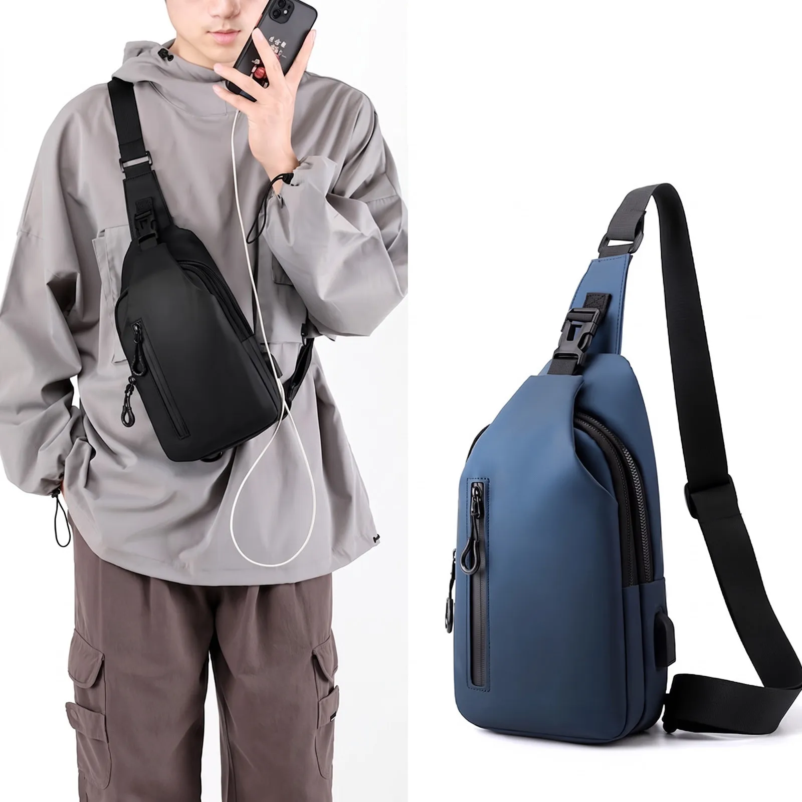 Men's Casual Crossbody Bag Anti-theft Motorcycle Bag USB Charging Large Capacity Shoulder Coded Lock Bag