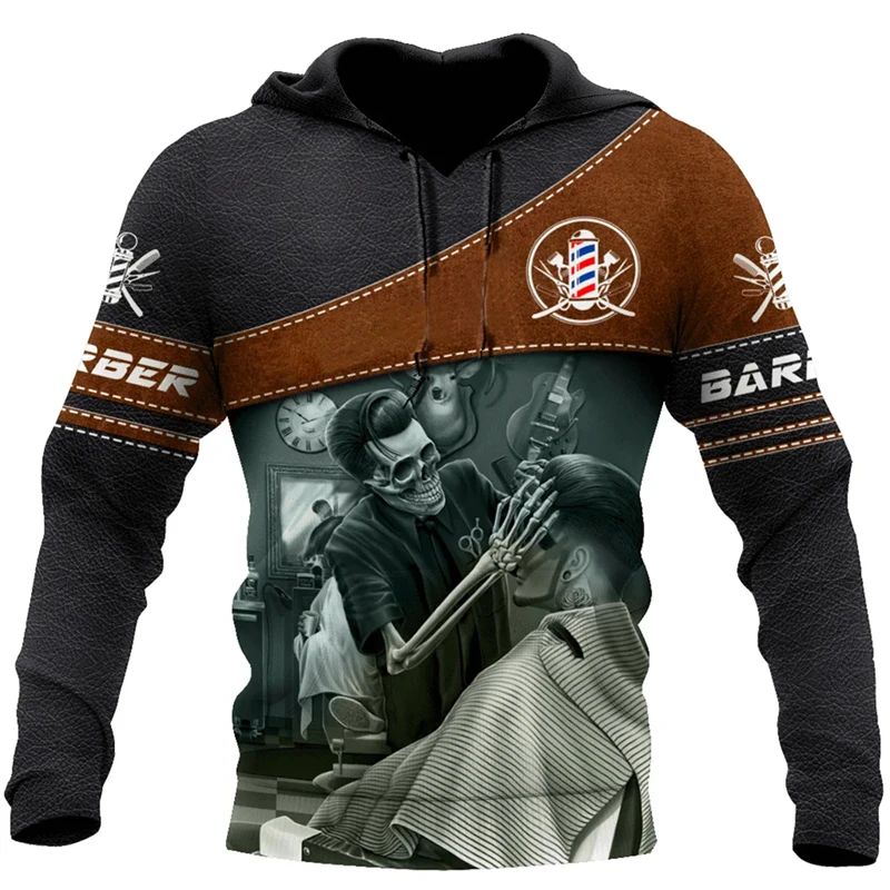 Barber Shop Graficzne bluzy z kapturem z nadrukiem 3D Moda Uniform 2024 Bluzy męskie Oversize z długim rękawem Pullovers Tops Daily