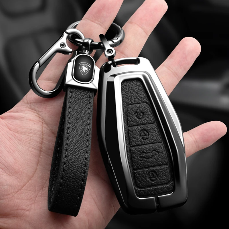 Metal Leather Car Key Case Cover For Proton Exora Iriz R3 Wira Saga Satria Magma X50 V6 X70 Protection Shell Accessories