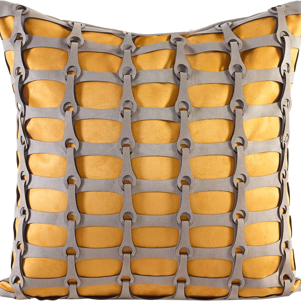 Bohemian Decorative Pillow Cover, Hand Woven Striped Cushion Cover, Minimalist Nordic Wind and Sand Design,Gold for Sofa Bed