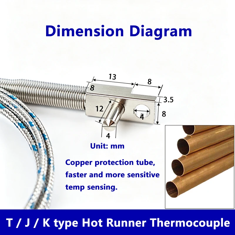 T-J-Typ K-Typ Thermoelement-Sensor, Heißkanal-T-Form-Knopfsonde zur Temperaturmessung im Spritzgussverteiler – Detail 2