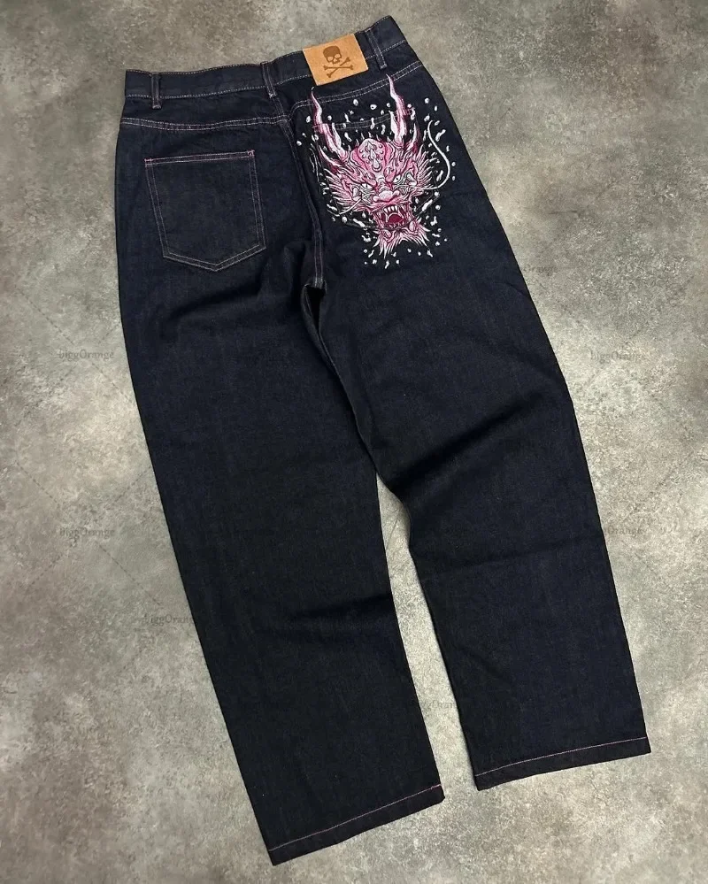 الأوروبية والأمريكية العصرية الشارع الشهير القوطية الشرير الهيب هوب فضفاض الجينز الرجال Harajuku عادية Y2K عالية الخصر واسعة الساق السراويل النساء