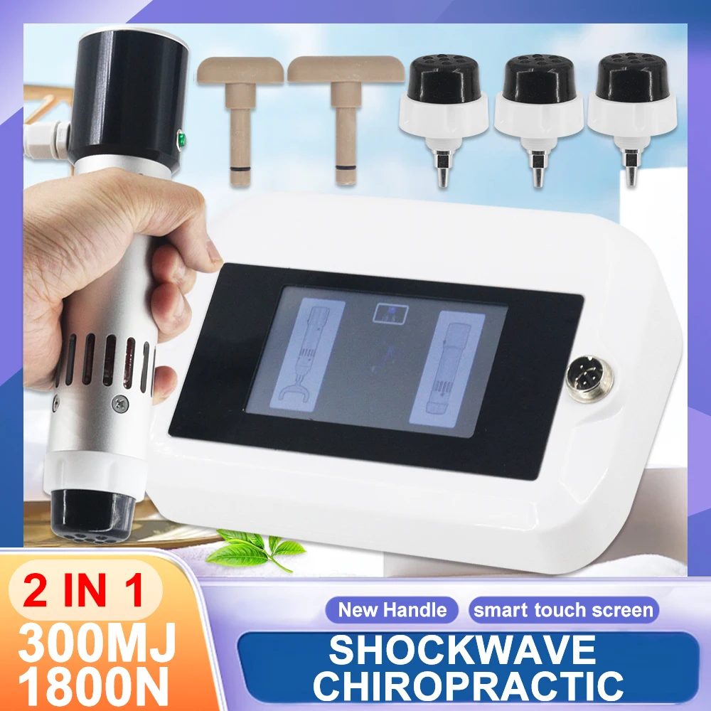 Shockwave Therapy Machine 300MJ For ED Treatment Pain Relief 1800N Chiropractic Gun 2 IN 1 New Professional Shock Wave Massager