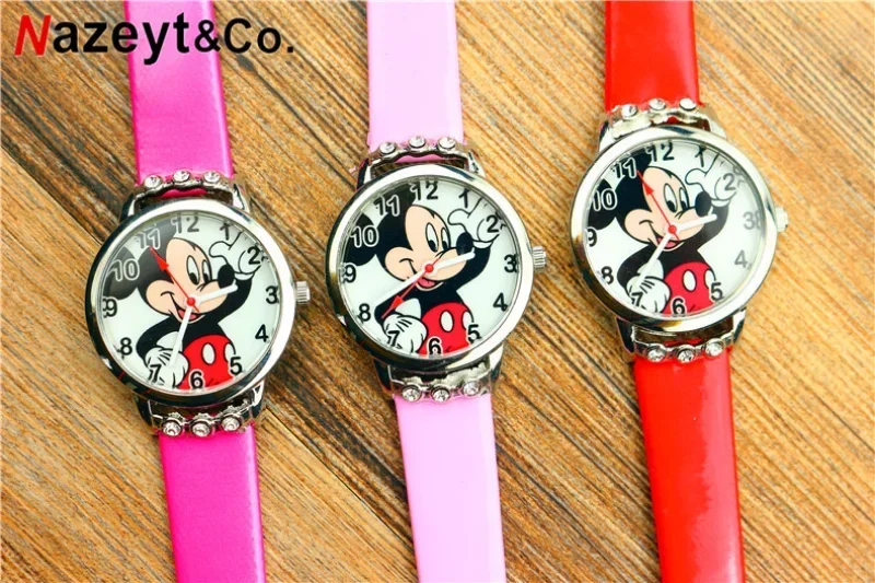 Disney-reloj de lujo de Mickey Mouse para niños y mujeres, relojes de dibujos animados de diamantes, máquinas del tiempo, reloj de pulsera impermeable para niños