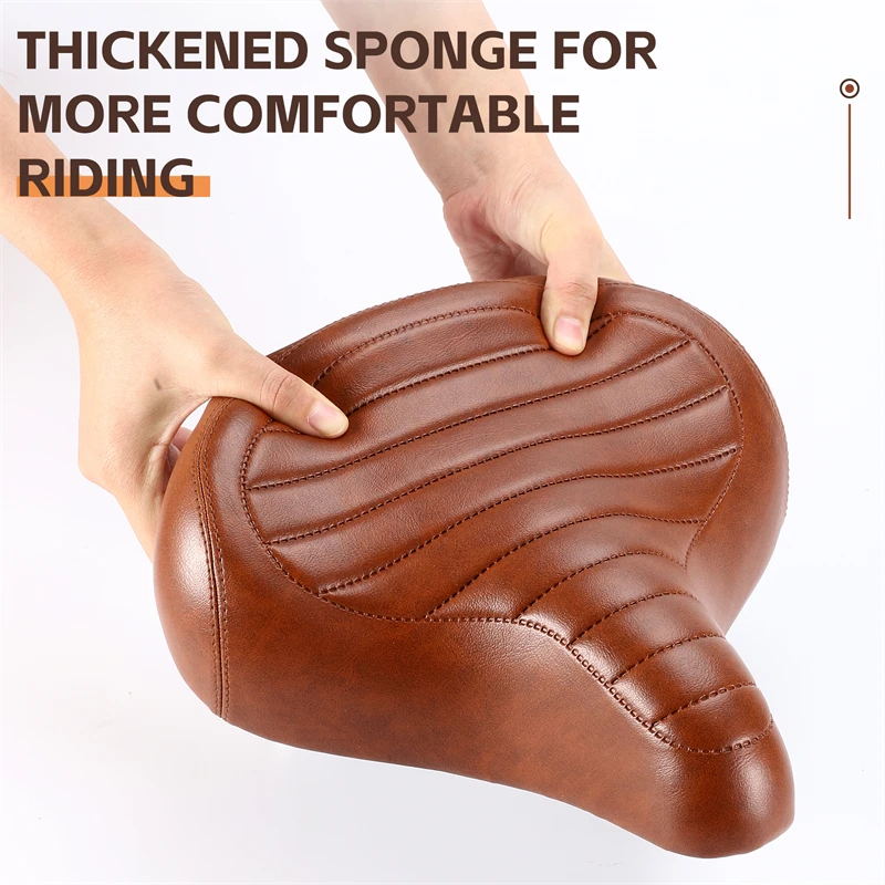 WEST BIKING MTB Spring Saddle Electric Bike Wide Comfortable Bicycle Seat Leather Retro Brown Saddle Soft Shock-Absorbing Saddle