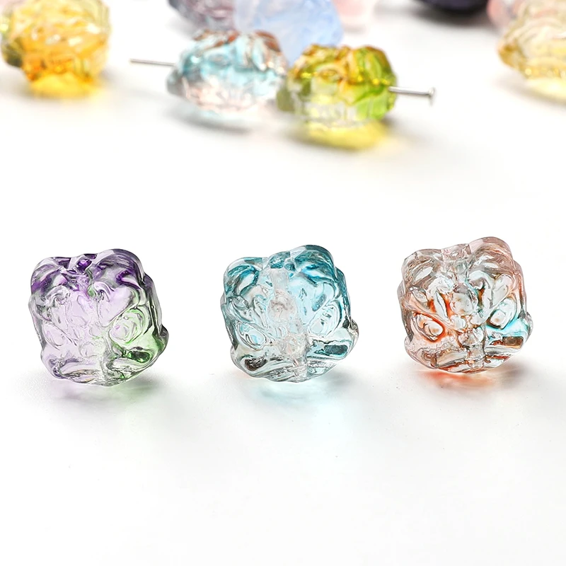 10 個中国風のクリアライオンダンスガラスビーズ 12 × 13 ミリメートルルーススペーサービーズジュエリー作成 DIY ブレスレット電話チェーン所見