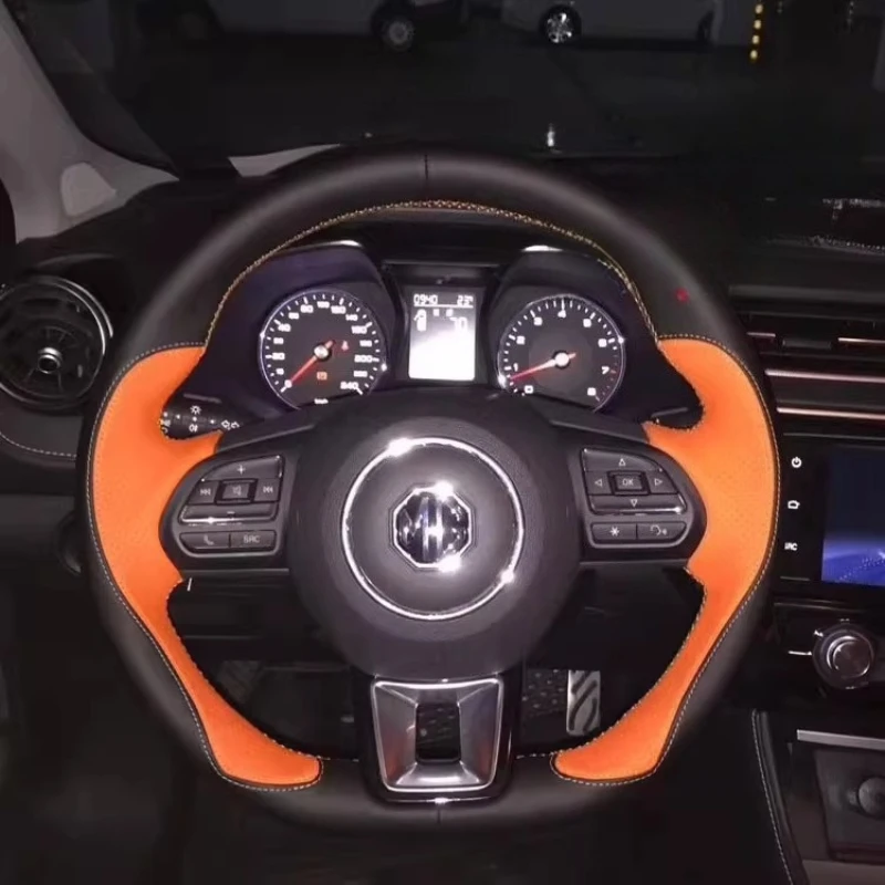 

Сшитый вручную черный оранжевый чехол на руль автомобиля из натуральной кожи для MG ZS HS GS 5 6 RX5 ZST ZS EV 2017-2023