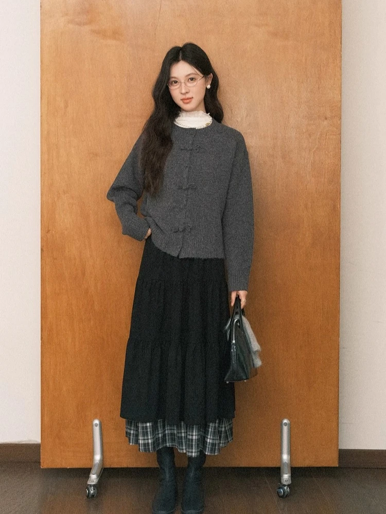 ALXNAN femmes tricoté Cardigan 2025 col rond grenouille boutons élastique respirant tricots décontracté femme à manches longues hauts L58907