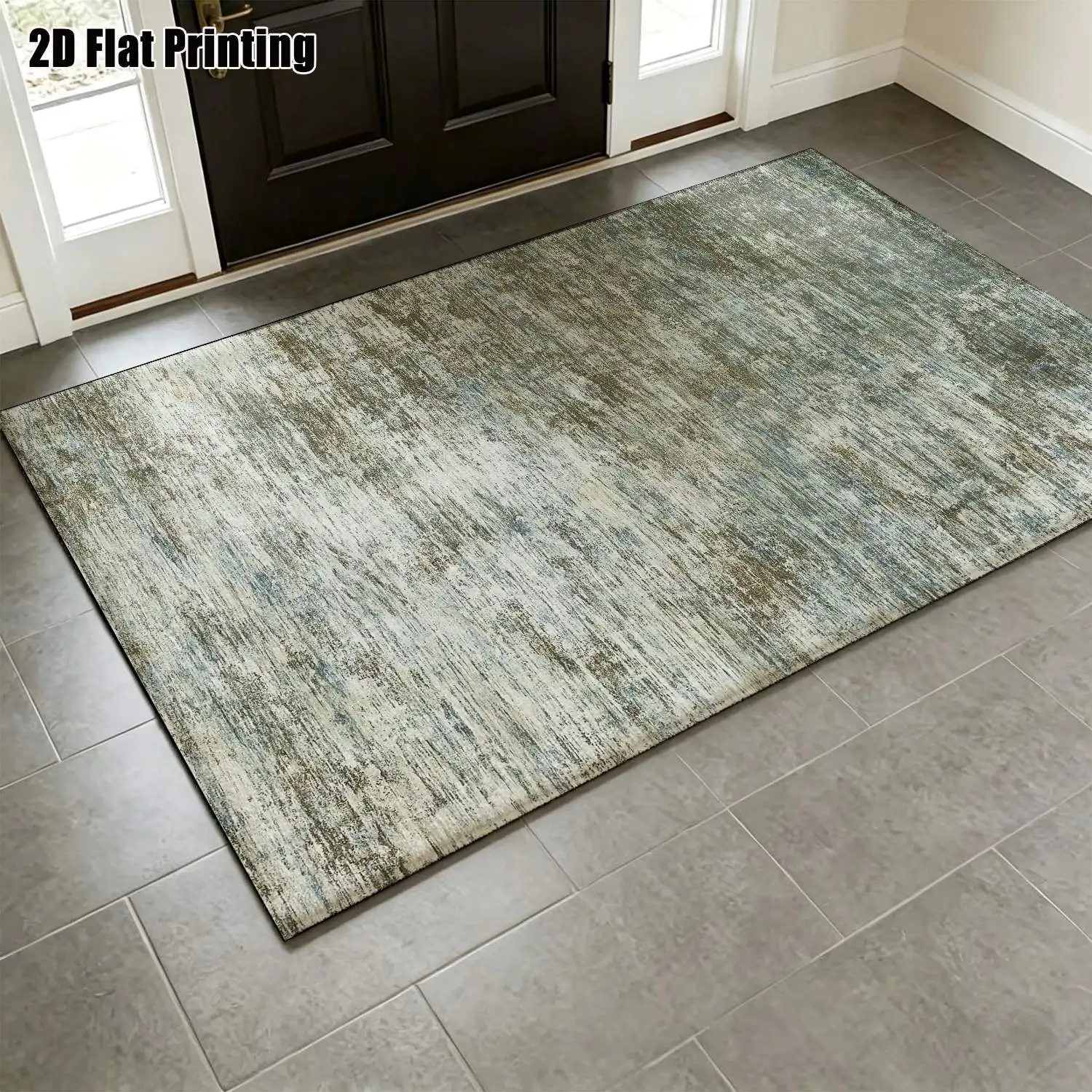 1Pc 2D Printed Carpet: Blue-Grey Abstract Art, Nordic/Modern Minimalist/Vintage/Geometric Striped Styles, Home Decor, Multi-Size, Machine Washable, Perfect for Entryway, Living Room, Bedroom, Dining Room, Study