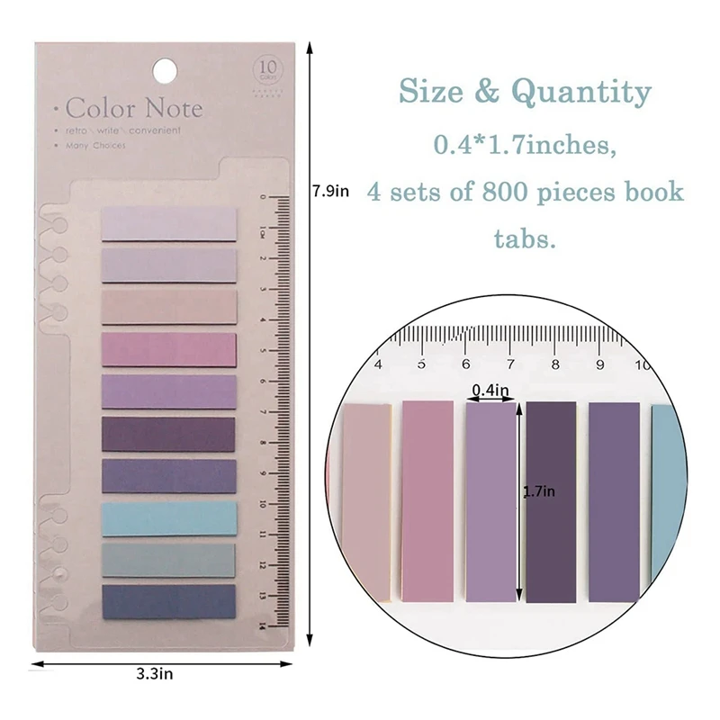 علامات التبويب مؤشر لزجة مع حاكم لتحديد الصفحة ، ملاحظات لاصقة صفحة للكتابة ، 4 ورقة Morandi الشريط ، 1600 قطعة