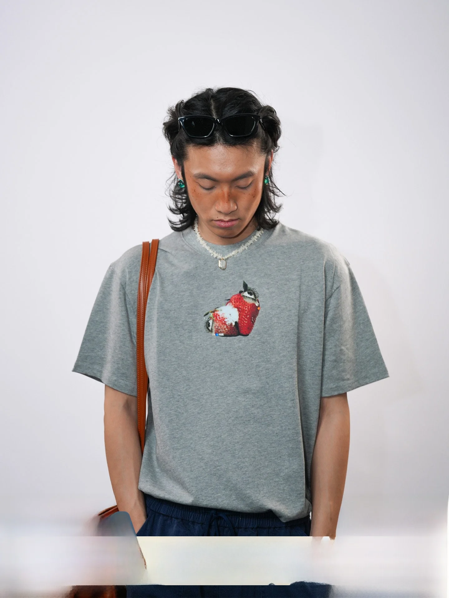 O3PARK Summer New Versatile Pure Cotton Knitted Short Sleeve Loose Retro Fruit 