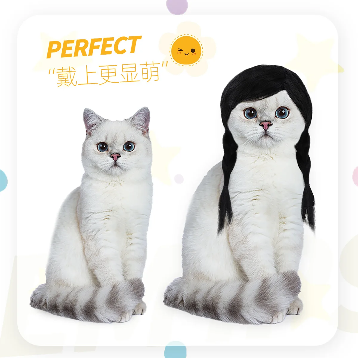 Pet Dog Black Double Pigtail Wig Cat Dog Party Role Play Twin Tails Hair for Small Pets Halloween Fancy Dress Парик Косплей