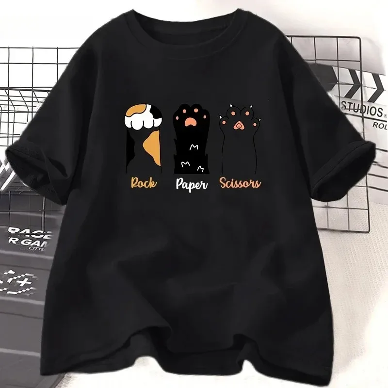 Rock Paper Scissors T Shirt Funny Cat Paw Print T-Shirt Summer Cat Lover Tshirt men Women Short Sleeve Tee Shirt