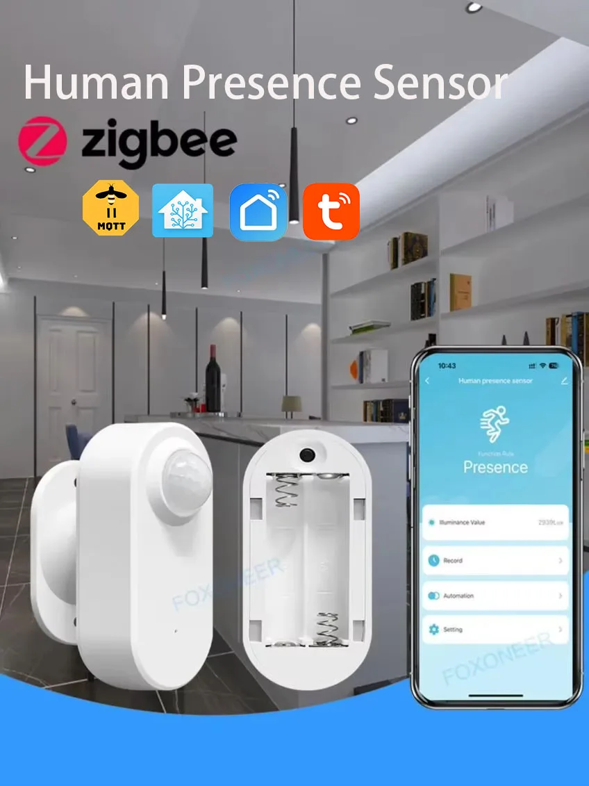 Tuya Anwesenheitssensor Smart Zigbee 24G mmWave-Radar + PIR, Helligkeitserkennung, Batteriebetrieb, unterstützt Zigbee2mqtt Home Assistant