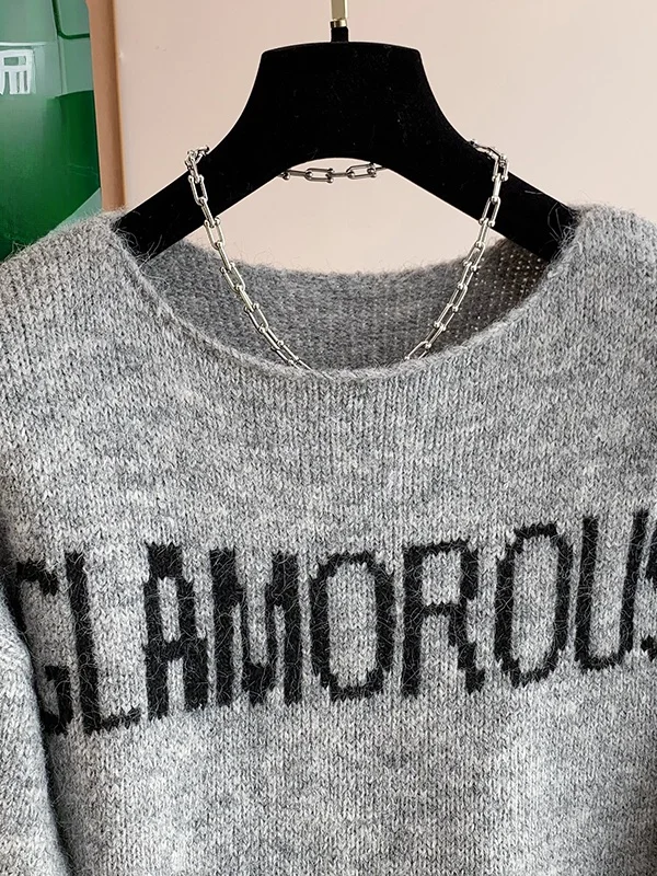 Coreano sle oversized camisola de malha feminina tamanho grande casual oulder impressão topo coreano japonês high end laid-ba humor